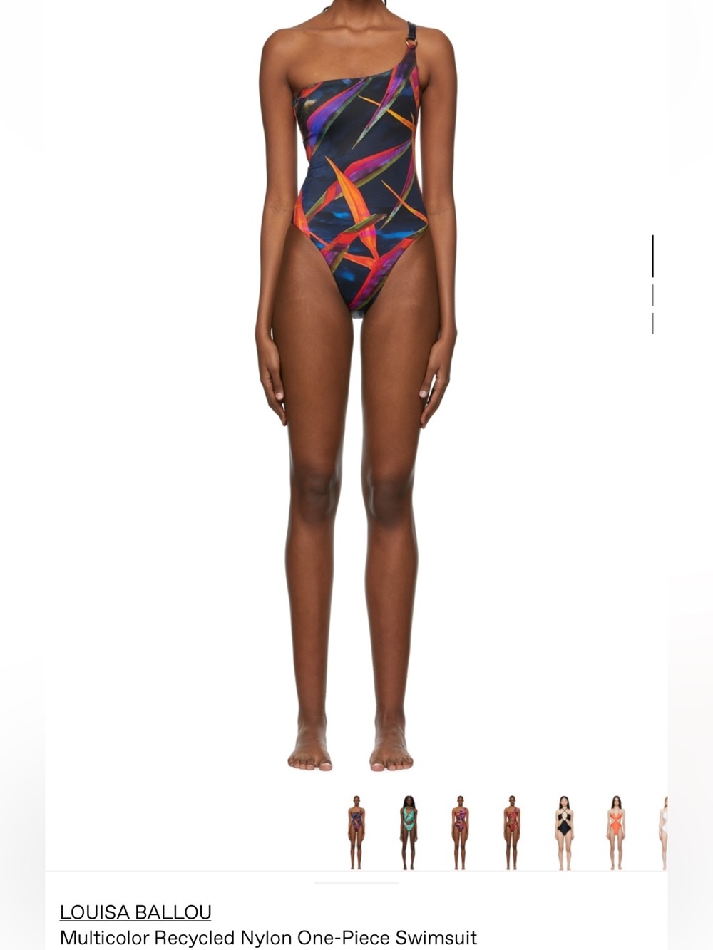 Louisa Ballou One-Shoulder Multicolor Tropical Print Swimsuit